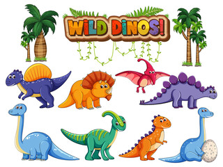 Set of isolated various dinosaurs cartoon character on white background © GraphicsRF
