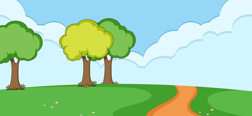 Blank horizontal scene with many trees and blank sky
