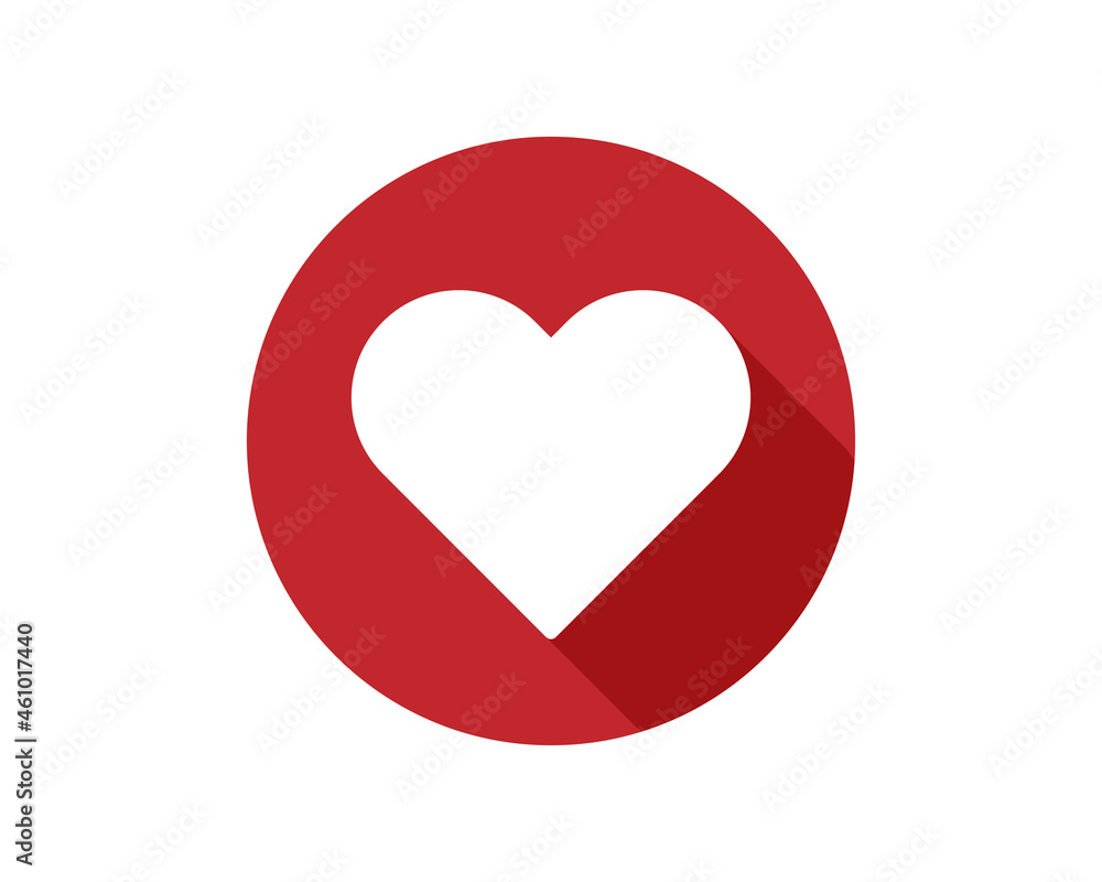 Poster heart icon with long shadow. flat design style. heart silhouette. simple icon. modern flat icon in s