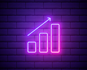 Lilac pink neon sign on brick wall Graph icon, business infographics, vector illustration