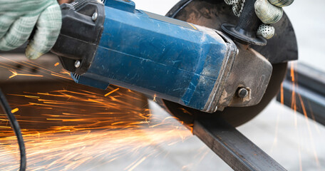 working with a circular saw cutting metal