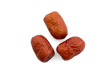 Dried jujube fruits isolated on white background with clipping path.top view,flat lay.