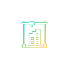 3d printed building design gradient linear vector icon. Architectural 3d model. Additively manufactured architecture. Thin line color symbol. Modern style pictogram. Vector isolated outline drawing
