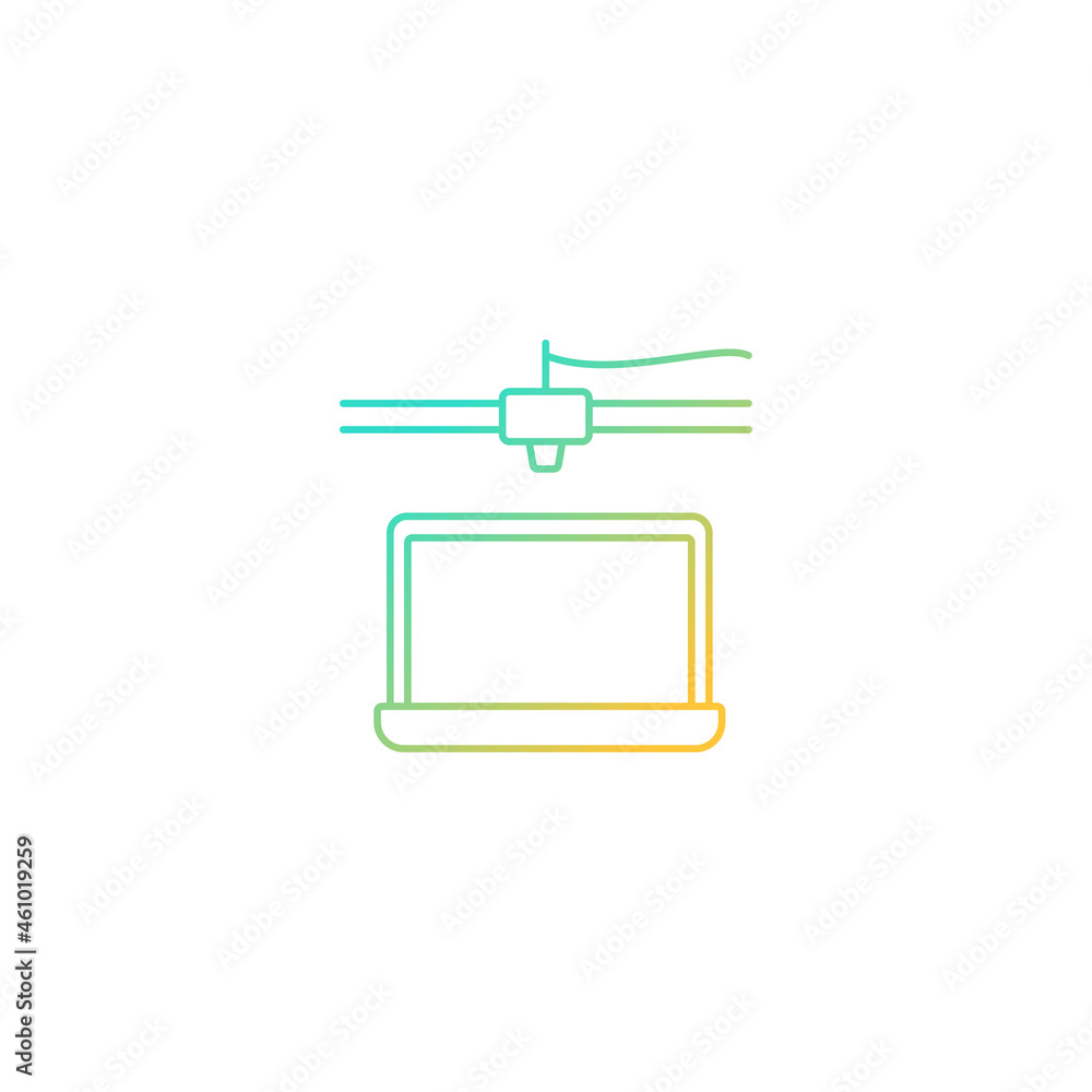 Poster 3d printed laptop gradient linear vector icon. electronic device fabrication process. additive manuf