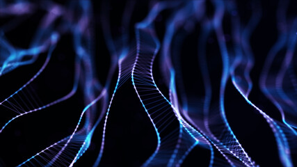 Science background with DNA. Futuristic dynamic wave. Abstract background with connection dots and lines. Technology illustration. 3d rendering.