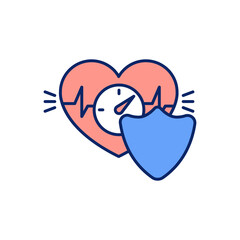 Heart health RGB color icon. Control blood pressure. Preventing heart disease. Decreasing risk factors. Lowering cholesterol levels. Isolated vector illustration. Simple filled line drawing