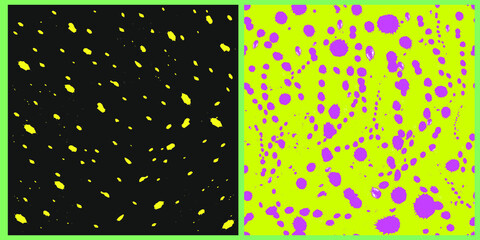 Set of abstract vector seamless patterns. Yellow and pink heels on yellow and black isolated background. Unique texture for background. 
