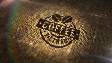 Coffee Vietnam stamp and stamping hand. Factory, manufacturing and production country concept.