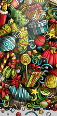 Fototapeta premium New Year hand drawn doodle banner. Cartoon detailed flyer.