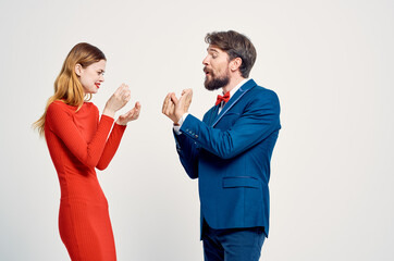 cheerful men and women are standing next to each other emotions of communication Studio