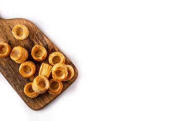 Traditional English Yorkshire pudding isolated on white background.Top view.Copy space