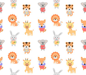 Cartoon cute vector animals for baby seamless pattern.