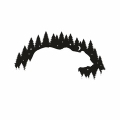Silhouette of a bear on the background of a night forest