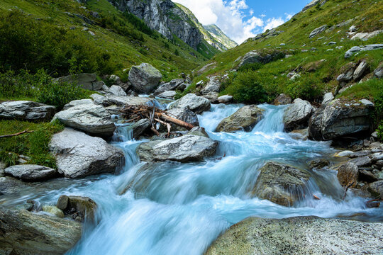 Mundbach river, Gredetschtal Valley near Mund, Brig, Valais, Switzerland