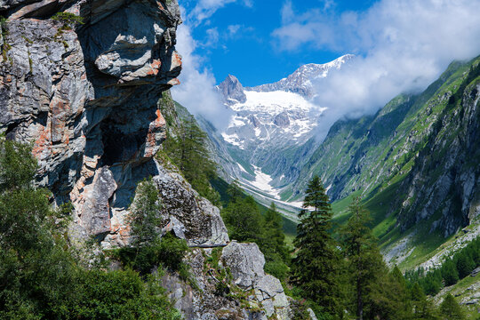 Gredetschtal Valley and mountain landscape near Mund, Brig, Valais, Switzerland