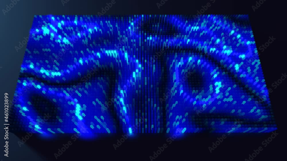 Aufkleber waves runs across pixels. 3d abstract looped background modern performance, lot of gray blocks form 