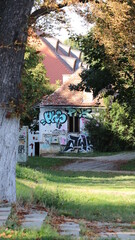 pitoresque house covered in grafitti