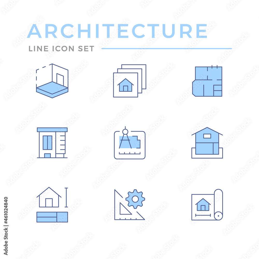 Poster Set color line icons of architectural