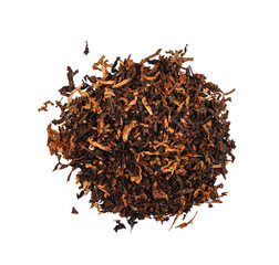 Pile of long coarse cut pipe tobacco over white