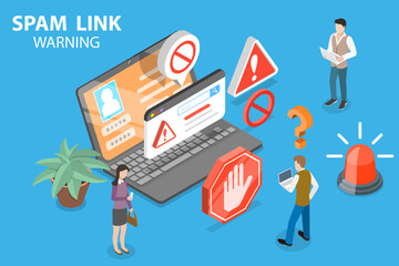 3D Isometric Flat Vector Conceptual Illustration of Spam Link Warning, Cyber Securiy Threats © TarikVision