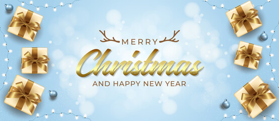 Fototapeta na wymiar Realistic greeting banner with new year and merry christmas