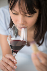 close view of woman drinking red wine