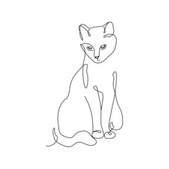 Vector card in one line art style with cute cat. line art illustration of cat on white background