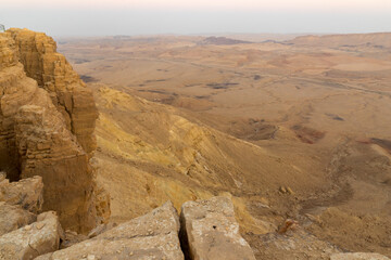 Sunset in the edge of Makhtesh (crater) Ramon, Negev Desert