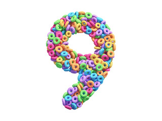 Corn flakes rings font. Number 9. 