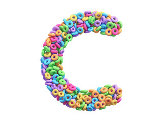 Corn flakes rings font. Letter C. 