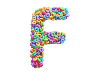 Corn flakes rings font. Letter F. 