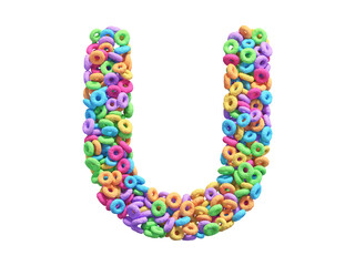 Corn flakes rings font. Letter U. 
