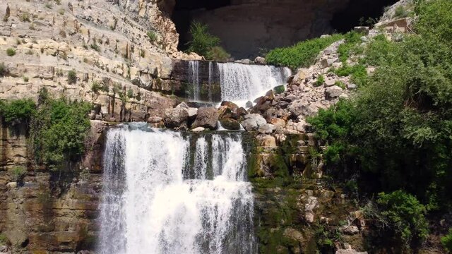 Scenic View Of The Afqa Waterfalls In The Rocky Mountains Of Lebanon - moving medium shot 