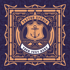 Tattoo logo with vintage ornaments. Layered