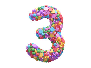 Colorful candy font. Number 3.