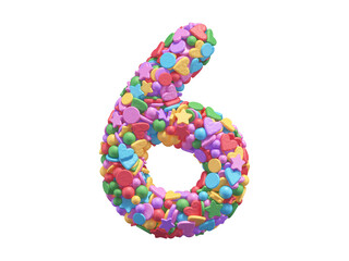 Colorful candy font. Number 6.