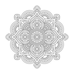 Isolated black mandala in vector. Round flower line unpainted pattern. Vintage monochrome element for coloring pages and design