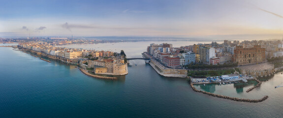 Panoramic view of Taranto city, castle and town hall
