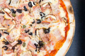 Top view of delicious italian pizza