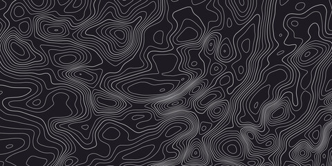Topographic line map pattern. Contour elevation topographic and textured Background of geographic grid for hiking and mountain sports. White on black. Vector illustration - obrazy, fototapety, plakaty