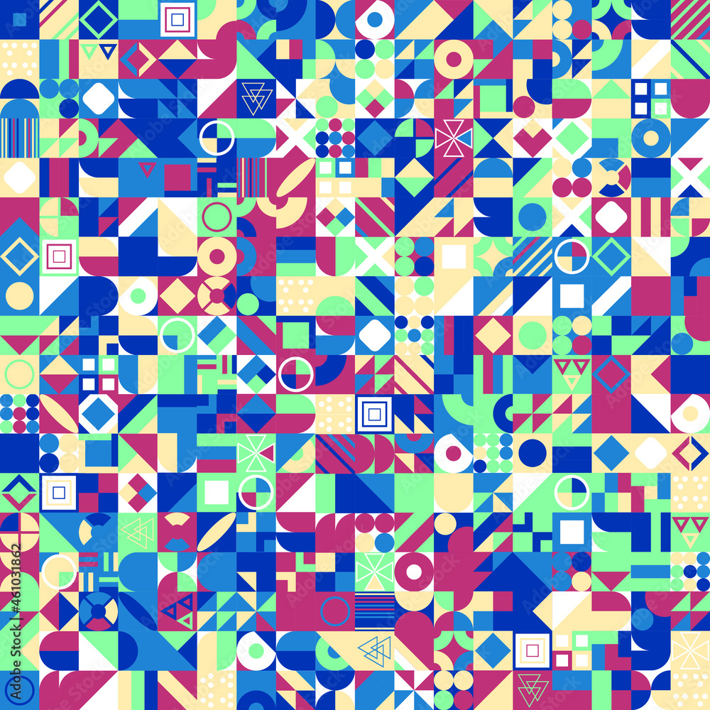 Poster retro pattern of different shapes. colorful vector mosaic backdrop. geometric hipster retro backgrou