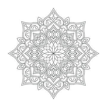 Isolated mandala in vector. Round line pattern. Vintage monochrome decorative element. Decorative frame ornament in ethnic oriental style. For cards and coloring books