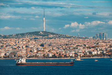 Beautiful view of bosphorus, Maiden Tower in Uskudar district and Camlica Tv tower in Camlica hill...
