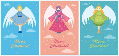 three color angels and stars