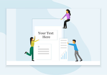 People promote your product. For web site, app, banner, ux and ui. Concept for ad, digital marketing, poster, placard, web template and landing page. Creative website page, vector illustration