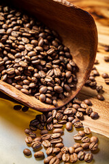 coffee beans on the wooden background