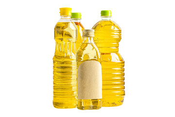 Vegetable oil with olive oil in different bottle for cooking isolated on white background with...