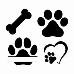 Fototapeta na wymiar Split Monogram. Dog or cat footprints. Vector isolated silhouette.
