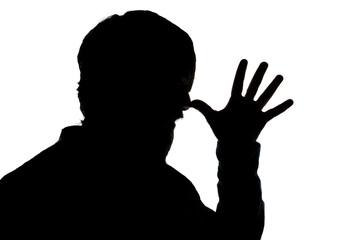 funny silhouette of a bearded man. Black and white.