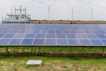Solar panels are charging outdoors.